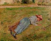 卡米耶 毕沙罗 : Resting, Peasant Girl Lying on the Grass, Pontoise